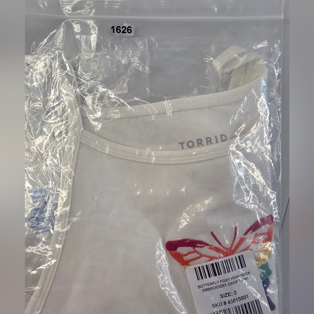 NWT Torrid 2 Butterfly High Neck Embroidered Foxy Cami White Rainbow AD-1626 - Picture 7 of 7